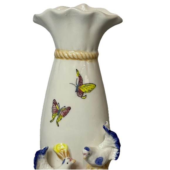 Vintage Ceramic Vase Butterflies White Doves Pink Rose Floral Raised Relief 9" - Picture 2 of 8